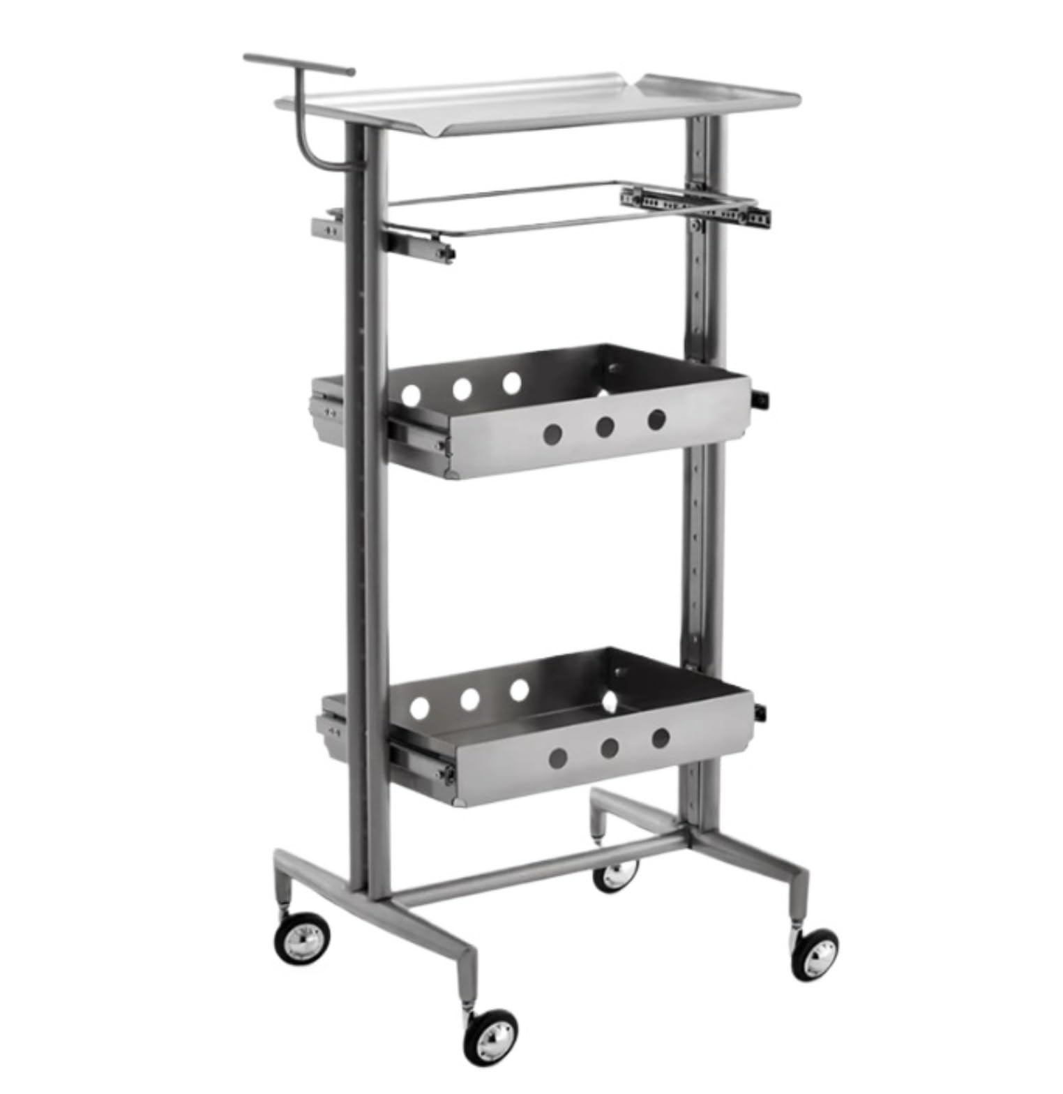 Salon Rolling Tray Station Beauty Equipment Stainless Steel Mobile Spa Service For Barber Shops(Silver)