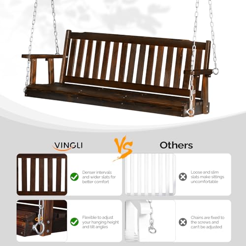 Image of VINGLI Upgraded 5 FT Wooden Porch Swing, 880 LBS Solid Fir Wood, Rustic