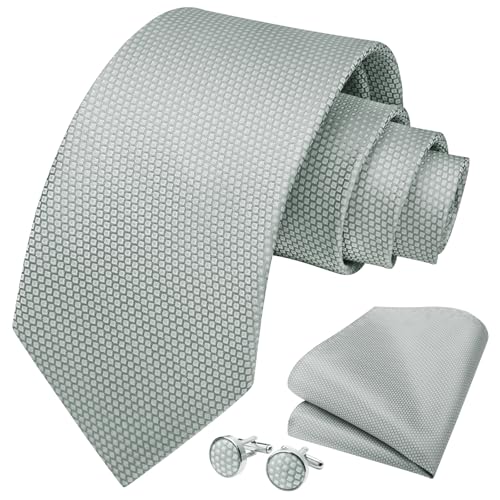 Image of HISDERN Mens Tie Set Classic Woven Ties and Pocket Square Cufflinks Set Formal Business Wedding Neckties Handkerchief