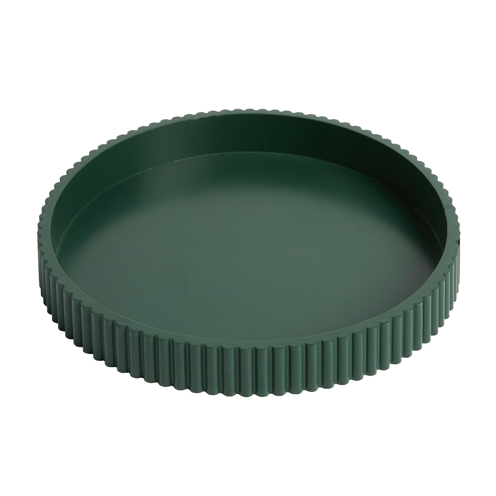 OHS Decorative Round Tray, Ribbed Coffee Table Tray Modern Bathroom Vanity Trays for Dresser Jewellery Toilet Tank Bedroom Kitchen Countertop Candle Holder Storage Organiser, Forest Green