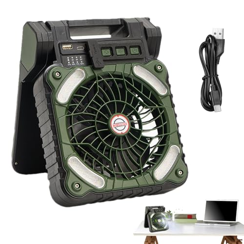 yakermur Ventilador solar portátil de camping - Ventilador portátil | Ventilador de mesa portátil recargable de 10.000 mAh con 4 velocidades de viento y 3 niveles de brillo,