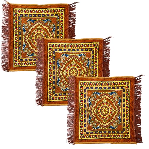 Image of BENAVJI Traditional Floral Printed Carpet Rug for Living Room | Soft Floor Mat with Decorative Tassel Border | Anti-Skid Multipurpose Area Rug for Bedroom, Hall & Home Decor Pack of 3