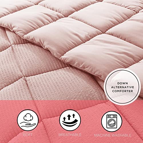 Kasentex All Season Quilted Down Alternative Comforter, Cozy Reversible, Fluffy Ultra Soft Duvet Insert, Hypoallergenic Machine Washable, Blush Pink, King Size #TOP1