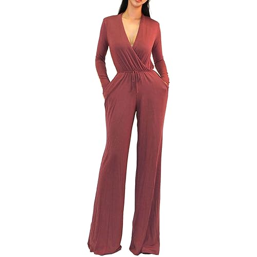 Vivicastle Women's USA Sexy Wrap Top Wide Leg Long Sleeve Cocktail Knit Jumpsuit