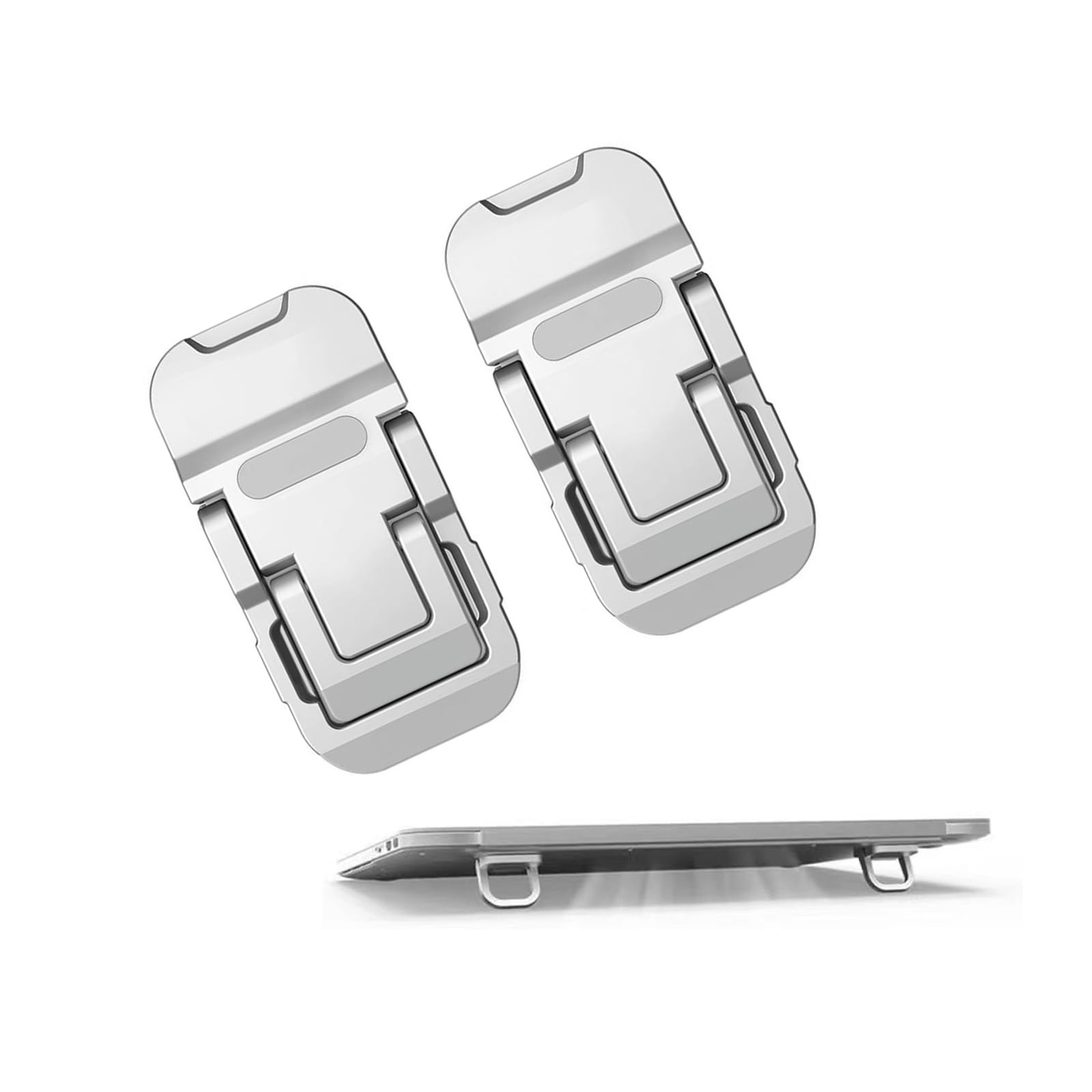 2 soportes para laptop, almohadilla de refrigeración portátil para laptop, soporte de teclado de metal plegable, mini pilar de teclado (plateado, dos engranajes)
