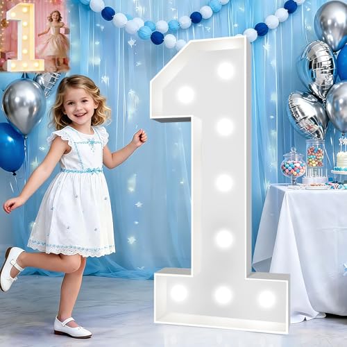Image of Pooqla 3 FT Light Up Number 1 for 1st 16th 21st Birthday Decorations, Cool White and Warm White Giant Marquee Numbers First Birthday Decoration for Girl Boy Anniversary Wedding Party Decorations