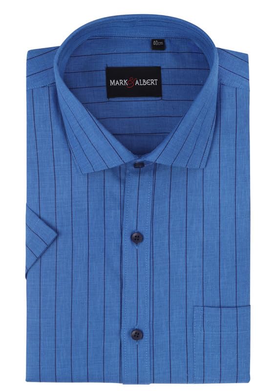 Image of MARK & ALBERT Men's Half Sleeve Cotton Linen Striped Shirt