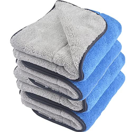 Image of Auto Hub 400 GSM, Microfiber Double Layered Cloth 30x40 Cms 4 Piece (Blue) Cloth Set, Extra Thick Microfiber Cleaning Cloths Perfect for Bike, Auto, Cars Both Interior and Exterior.