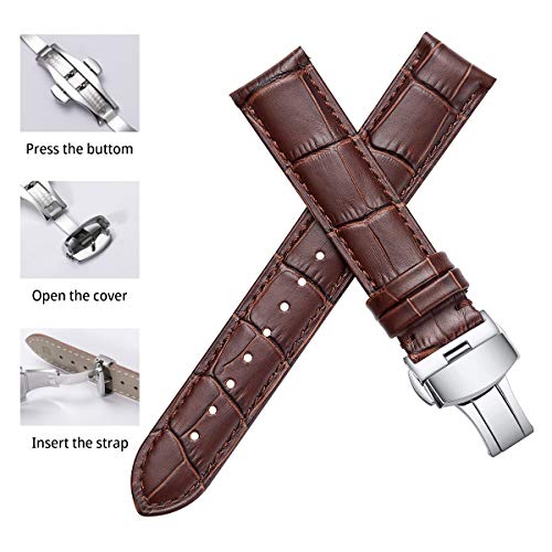 Istrap Leather Watch Band -Alligator Grain Embossed Pattern Calfskin Replacement Strap-Stainless Steel Deployment Buckle With Push Buttons-Bracelet For Men Women-18Mm 19Mm 20Mm 21Mm 22Mm 24Mm #TOP3