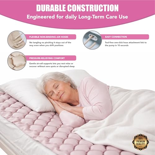 Image of AMKAY Anti-Decubitus Bubble Air Mattress with Electric Pump for Bedsore Prevention - Alternating Pressure Medical Grade Bubble Pad for Patients, Alpha Bed Mattress, Beige - 1 Year Replacement Warranty