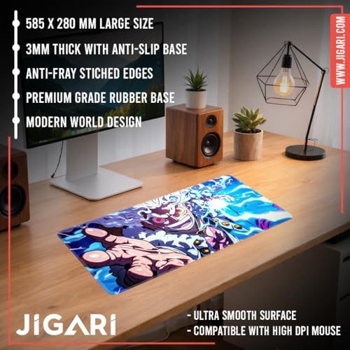 Image of Anime Theme Printed XL Extended Stich Edge Mousead | Smooth Surface Gaming Mousepad with Anti-Slip Rubber Base | 3mm Thick - 11 x 23 Inch (Lightning Luffy (P97))
