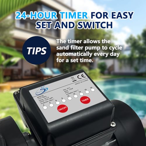 Image of BlueBay 13in Sand Filter Pump with Timer, 7-Way Valve and Strainer Basket for Above Ground Pools up to 8000 Gallons - Easy Installation, Gray