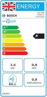 Bosch Cool 4000 Portable AC - 3-in-1: Air Conditioner, Dehumidifier, Fan - 2.6 kW for Rooms of up to 35m² - With Auto Mode, Silent Mode & Sleep Mode