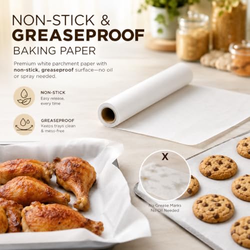 Image of PureBake Parchment Papers for Baking, Air Fryers, Oven, Non Stick, Butter Papers, Disposable, Heat Resistant & Food Grade