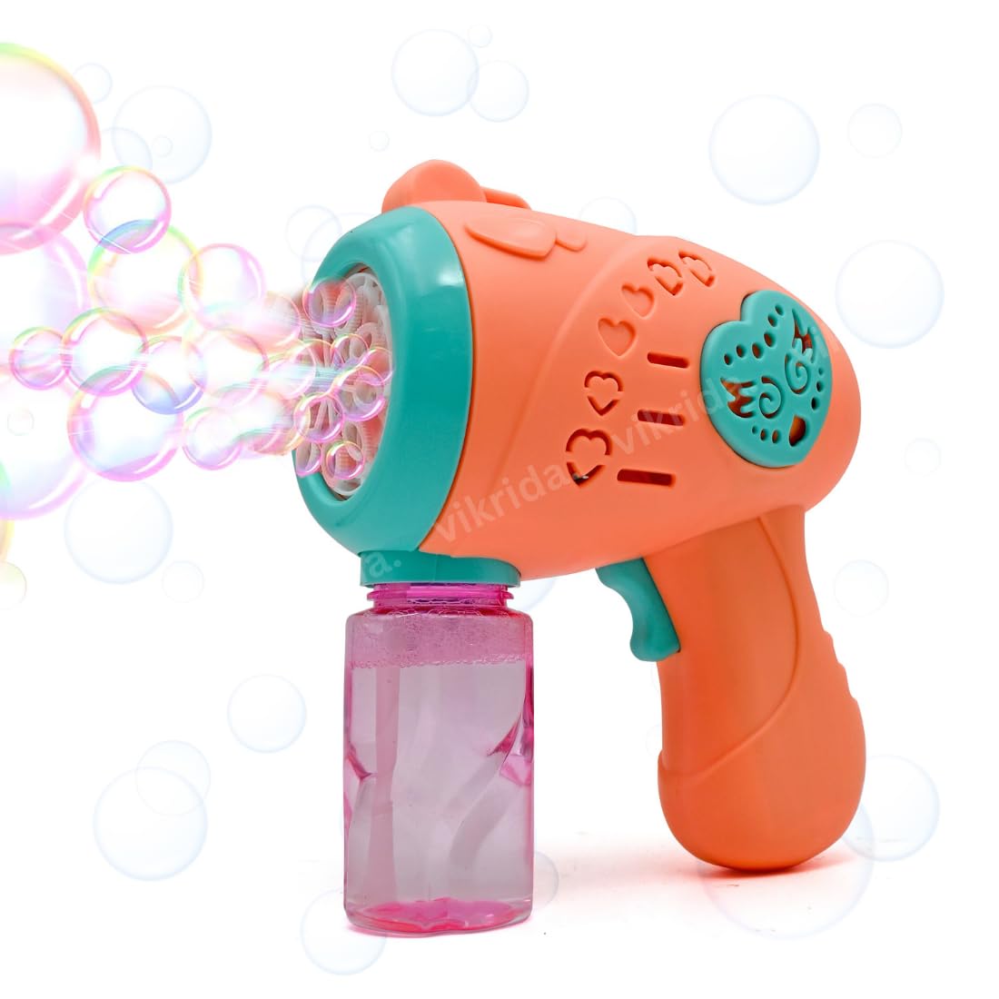 VikriDA Automatic Bubble Gun with Leak-Proof Design with 1 Bubble Solution - Outdoor and Party Toys for Kids Boys Girls - Orange