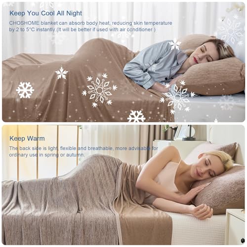 Image of CHOSHOME Cooling Blanket for Hot Sleepers Lightweight Summer Cold Thin Blankets for Sleeping, Hot Flashes Night Sweats, Soft Blanket for Bed, King Size, Brown