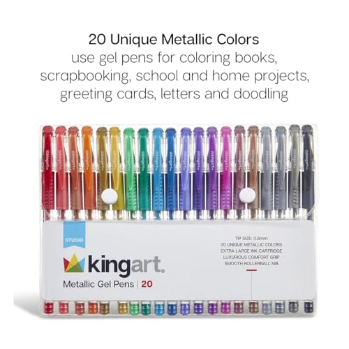 Image of KINGART 400-20 Comfort Grip Gel Pens, Set of 20 Unique Metallic Colors