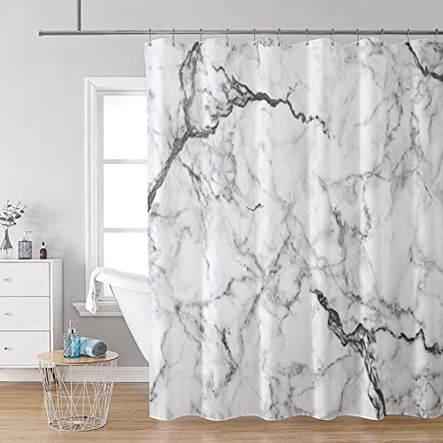 Decoreagy Gray White Marble Shower Curtain,Ivory Luxury Marble Bathroom Shower Curtains Sets,Abstract Modern Bath Curtain For Bathtub Decor With 12Hooks 72X72In,Waterproof Fabric #TOP6