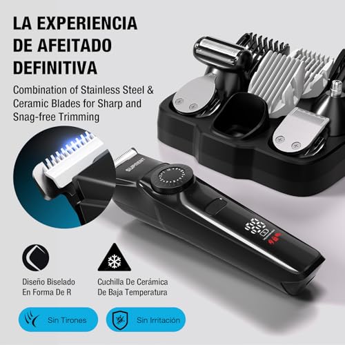 SUPRENT Recortadora De Barba Hombre - Afeitadora Eléctrica 5 En 1 Con 4 Accesorios, IPX7 Impermeable Recortadora De Barba, 90 Min De Autonomía Y Pantalla LED - imagen 3