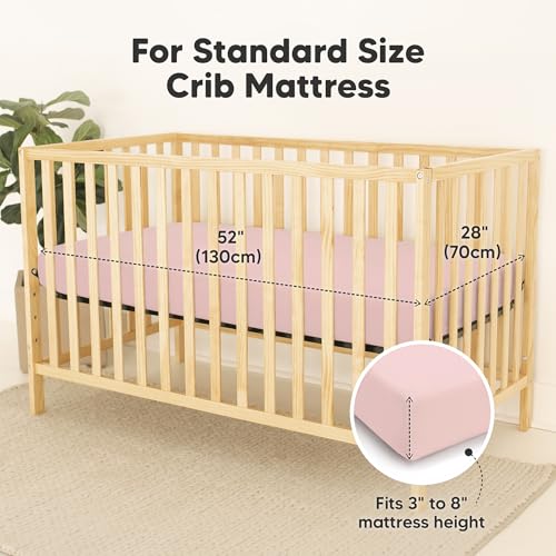 Image of 2-Pack Waterproof Baby Crib Sheets for Boys, Girls - 52x28 Viscose Derived from Bamboo Toddler Bed Sheet Neutral, Fitted Crib Mattress Protector Cover for Baby Bedding, Soft & Gentle (Rose)