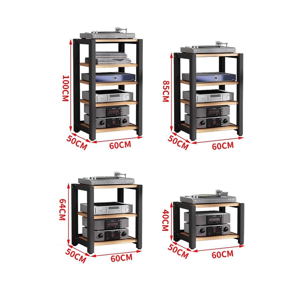 Mobiletto HiFi a 4 Ripiani con ripiano per Giradischi, Console TV, Mobile per Home Entertainment per amplificatori/Giradischi (Nero, 60 x 50 x 85 cm)