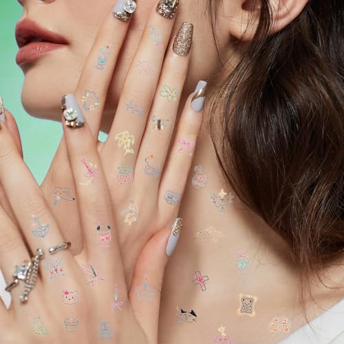 Image of MAYCREATE 8 Sheets Temporary Tattoo Mixed Styles Small Tattoo Sticker Last Long Realistic Tattoos for Women Girls Sweatproof Stickers Set for Body, Hand, Nails