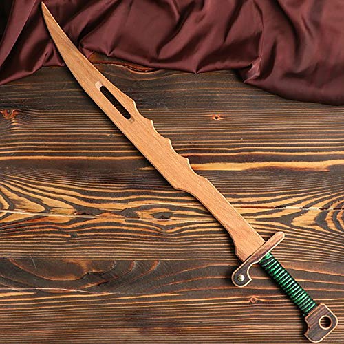 AEVVV Wooden Sword Toy Turkish Saber for Kids 26 in - Handmade Unsharpened Knife Toy Natural Beech Wood Green-Black Hilt - Outdoor Play Toy Weapons for Children 5 and Up