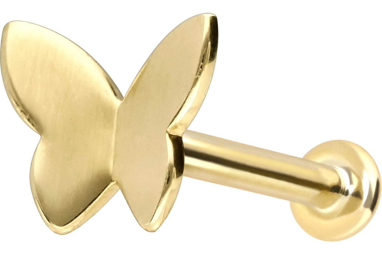 PIERCINGLINE 14 Karat Gold Ohr-Piercing Labret mit Push Fit SCHMETTERLING