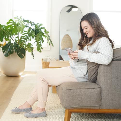 Dearfoams Women's Layla Ballerina Slipper with Memory Foam, Soft Tie Bow and Suede Sole2