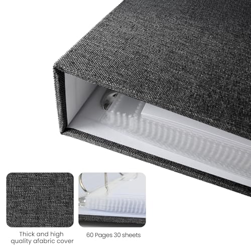 Álbum de fotos J.west de 12 x 12 pulgadas, con cubierta de lino y anillas de tres anillos, incluye 35 fundas plásticas y 70 páginas en blanco para scrapbook, álbum de recuerdos DIY para viajes, bodas, aniversarios y familia, color negro miniatura 3