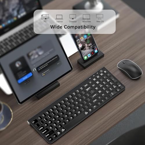 Image of JOYACCESS Wireless Keyboard Mouse Combo, Ergonomic Wireless Keyboard with Adjustable Stand, Type-C Connector,and Waterproof Film Compatible with Win 7 /8 /10, MacBook Pro /Air, Laptop - Black