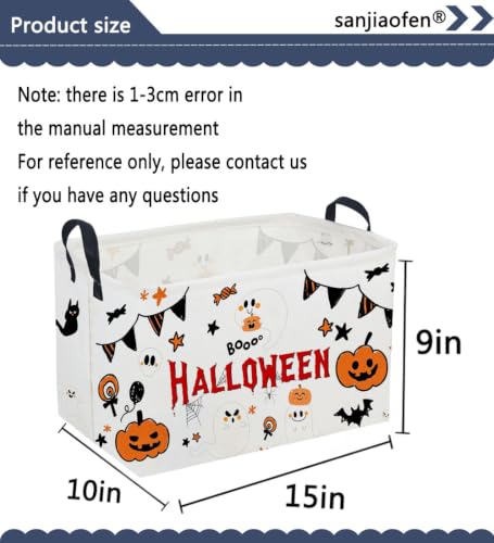 Image of Sanjiaofeng Rectangular Halloween Ghost Storage Basket,Halloween Basket.Cute Baskets for Room Decor, Pumpkin Baskets with Handles.Books Bins,Gifts Box(White Ghost)