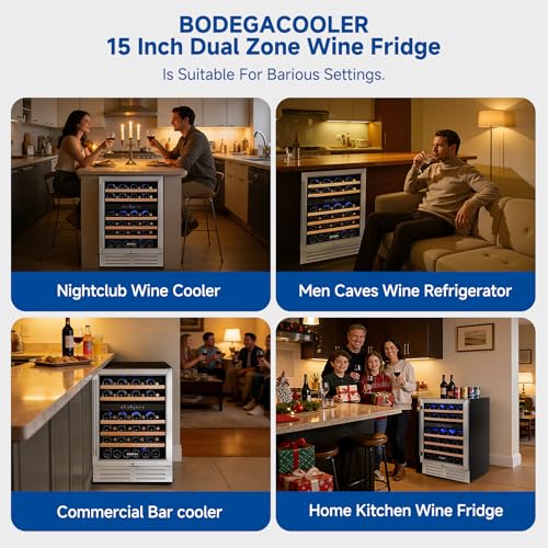 Image of BODEGA COOLER Wine Fridge Cooler - 24 Inch Dual Zone Wine Fridge Hold 46 Bottles, 41-72F Wine Refrigerator, Built in Fridge, Freestanding Adjustable Shelves Fridge for Beer Soda Drink Home Bar.