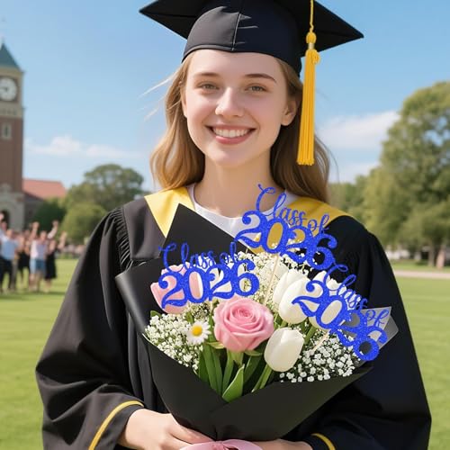 Image of Class of 2026 Decorations - 20 Pcs Blue Graduation Centerpieces for Tables, Double-Sided Blue Graduation Decorations 2026 with Grad Picks