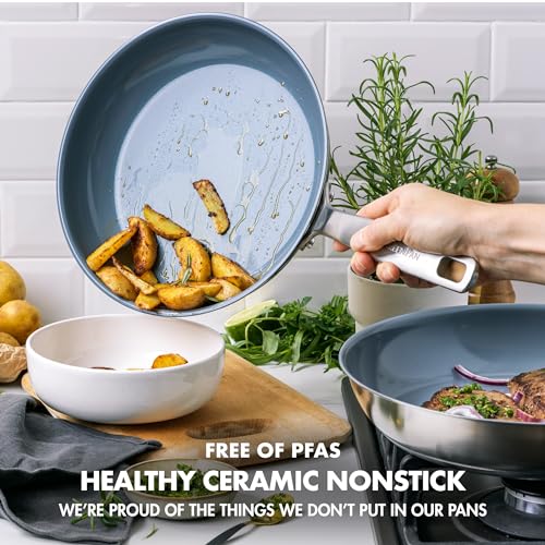 GreenPan Treviso Stainless Steel Healthy Ceramic Nonstick, 9.5" and 11" Frying Pan Skillet Set, PFAS-Free,Clad, Induction, Dishwasher Safe, Silver - Image 3