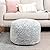 AbunHeri Stuffed Pouf Ottoman, Ottoman Pouf for Living Room Bedroom Floor Storage Pouf Footstools, Round Foot Rest Stool 20"x20"x12" with Filler (Grey White)