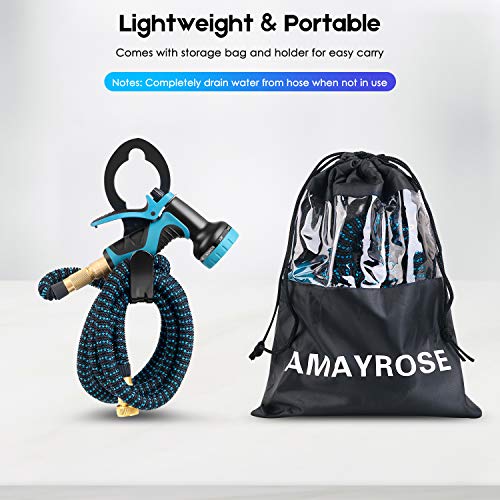 Amayrose Garden Hose Expandable Water Hose with 9 Function Spray Nozzle, Leakproof Expanding Flexible Outdoor Yard Hose with Solid Brass Fittings, Extra Strength 3750D Durable Car Wash Hose Pipe(25ft) - Thumbnail 6