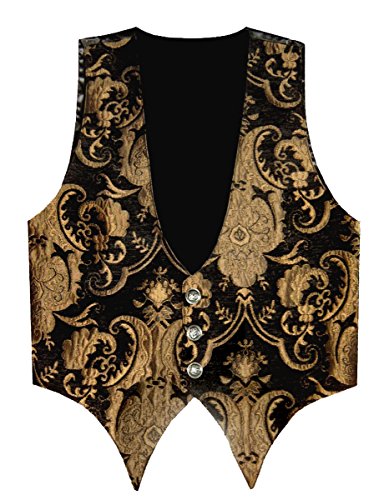 Steampunk Gothic Brocade Men's Vest Gold Black