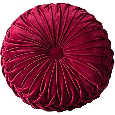 Bprtcra Round Velvet Throw Pillow, Handmade Round Pleated Floor Pillow Pumpkin Chair Cushion Couch Floor Filled Cushion for Home Sofa Chair Bed Car Decor, Light Gray (Red) Cover