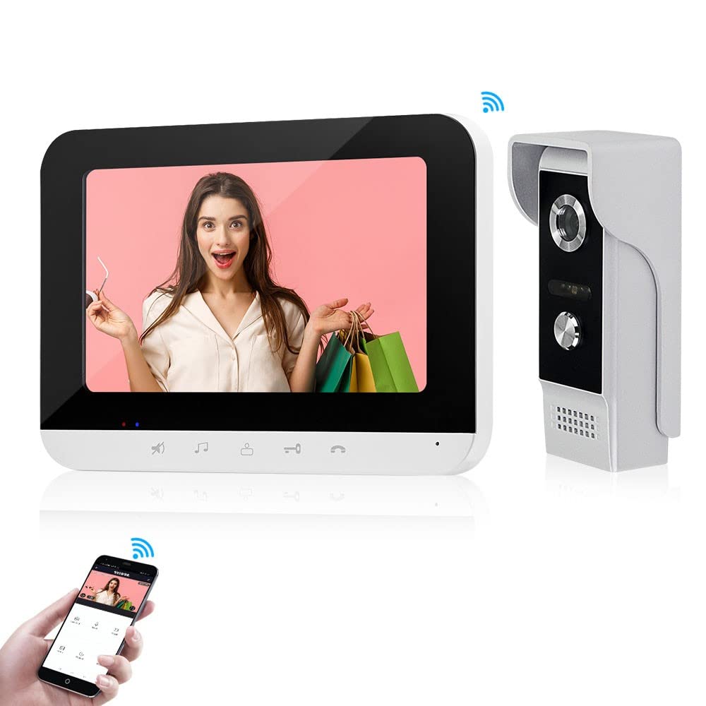 KurDunly7 inch Wireless WiFi Video Doorbell Intercom System Tuya Indoor Monitor with Wired Door Phone Call Panel Night Vision for Home Villa