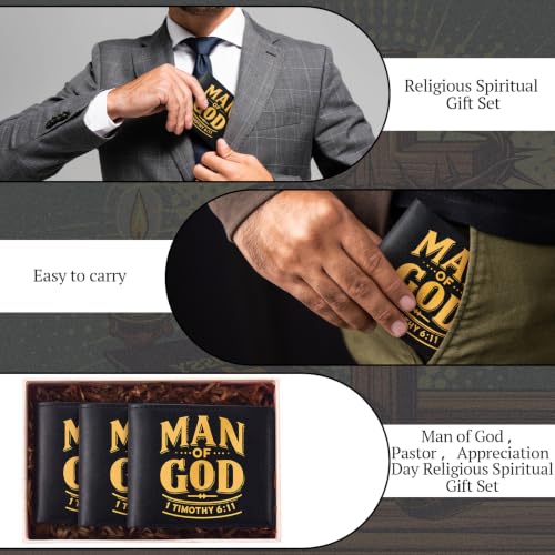 Image of Sadnyy 10 Pcs Christian Gifts PU Leather Wallet for Men with Money Clip and Cardholder Engraved Leather Wallet Man of God Faith Religious Father's Day Birthday Inspiring Pastor Gifts