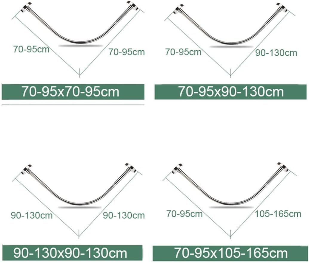 Shower Curtain Rod, L-shaped Shower Curtain Rod，Shower Curtain Rod Curved Shower Curtain Rail Rod for Bathroom, L Shape Corner Shower Curtain Rod with 24 Rings, Extendable, Adjustable length, No Drill