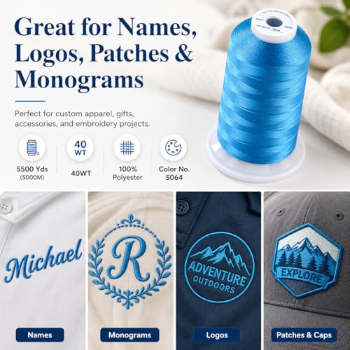 Image of Simthread Embroidery Machine Thread 5000M 40WT Polyester, Aquamarine S064 | 5000M 40WT polyester thread feeds smoothly for home or commercial embroidery projects.
