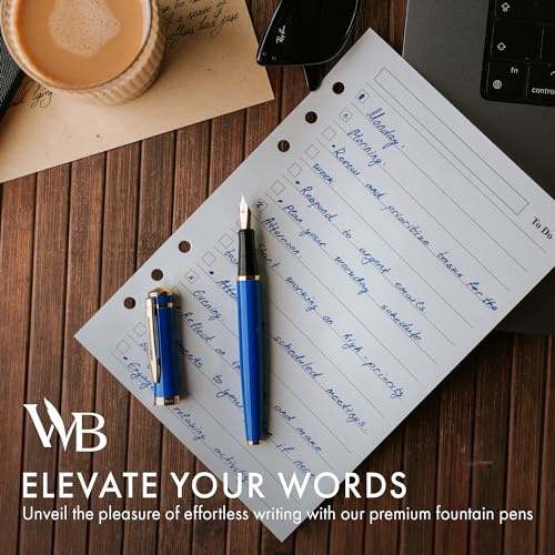 Image of Wordsworth & Black Luxury Fountain Pen Set for Writing, Medium Nib, Blue | Gift for Men & Women, Brass Body, 18K German Iridium, Calligraphy, Converter + 24 Ink Cartridges, Refillable, Leak-Free