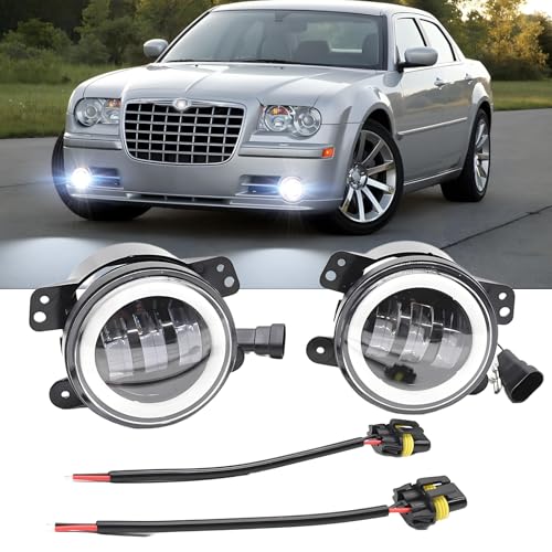 HMCYCI 4 Inch Fog Lights Assembly Compatible with Chrysler 300 2005-2010 Fog Lights Magnum 2005-2008 Fog Lights, LED Front Bumper DRL Amber Turn Signal Fog Lights, 6000K Super Bright, Pack of 2