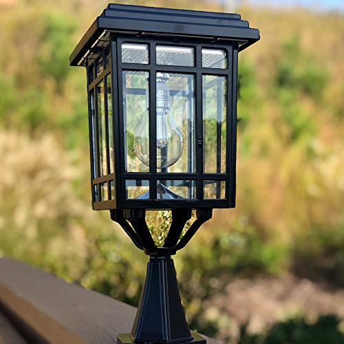 Gama Sonic GS-114B-FPW-BLK Prairie Bulb Lamp Outdoor Solar Light Fixture, Pole Pier & Wall Mount Kits, Black - Thumbnail 2