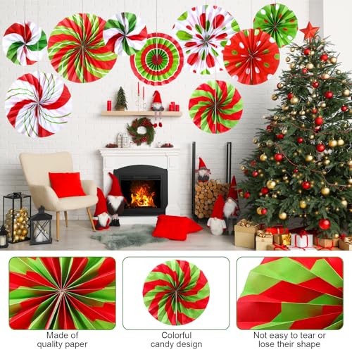 Image of Outus 27 Pcs Christmas Hanging Decorations Candy Paper Fans Decor Red Green