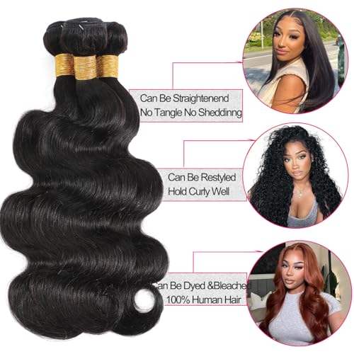 15A Human Hair Bundles 16 18 20 Inch 100% Unprocessed Brazilian Virgin Hair Glossy Quick Weave Body Wave 3 Bundles Deals Natural Black Extensions - Image 3