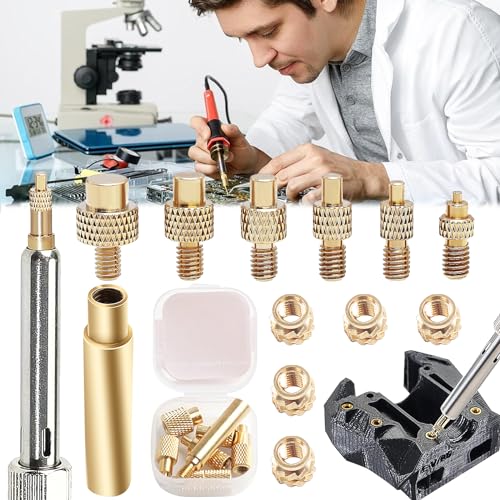 Begpoee 12 Piezas Punta De Soldador para Impresora 3D, De Latón Tuerca De Inserción, Tuercas Moleteadas con Rosca, Puntas De Soldador Universales, Puntas para Insertos Roscados M2(M2,5)/M3/M4/M5/M6/M8