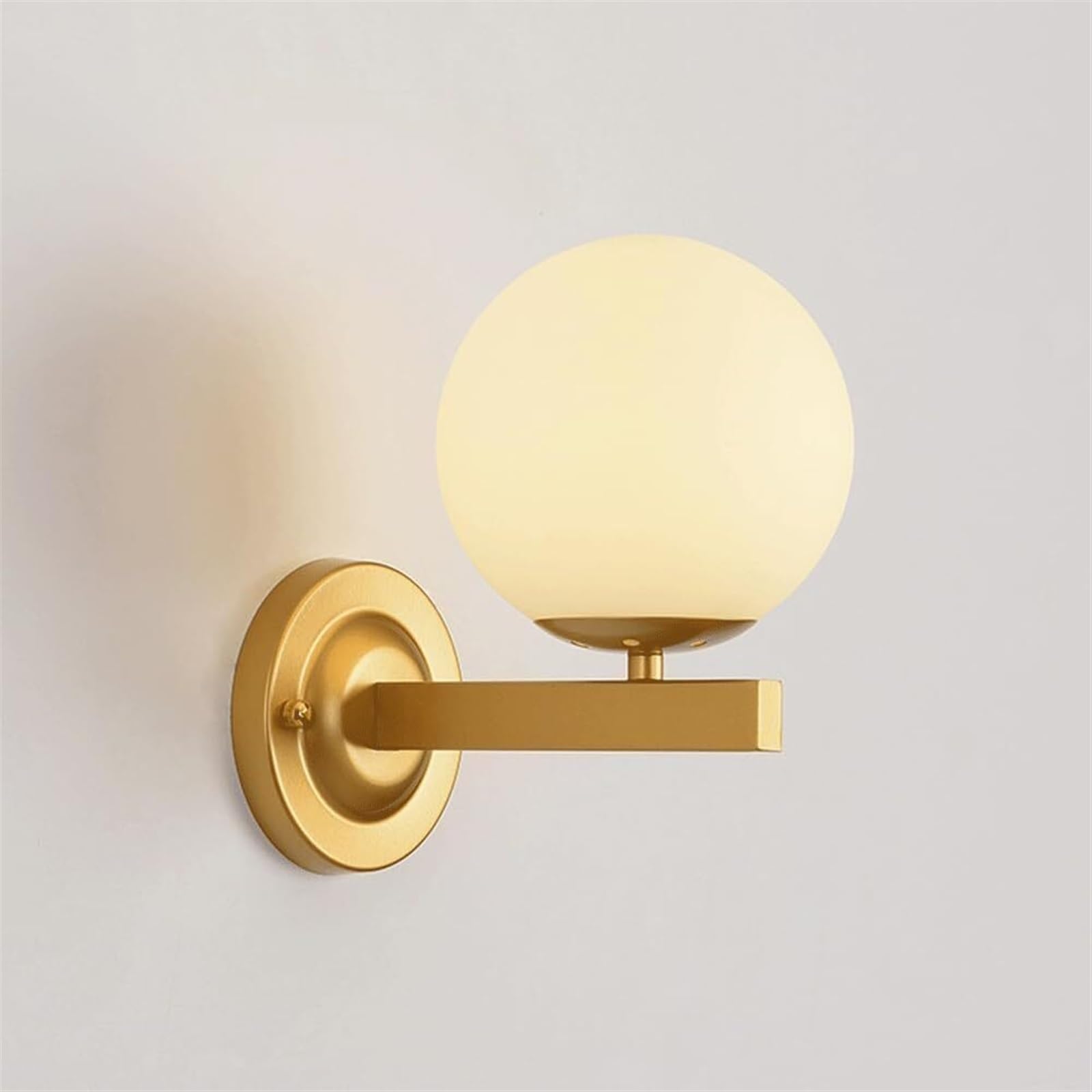 HPTHLY Nordic Classical Decoration Globe Wall Sconce Electric Gold Milk Glass Wall Mounted Light Mid Century Wall Lamp Indoor Frosted Ball Bathroom Vanity Light For F(Gold)